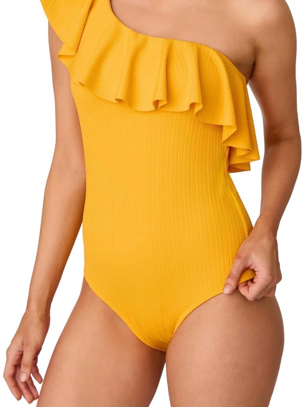 Shoshanna Women's Lemon Rib Texture Ruffle One Shoulder One Piece
